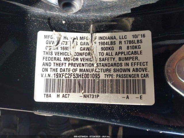 Honda k20c2 2017 19XFC2F53HE001095 Image 9