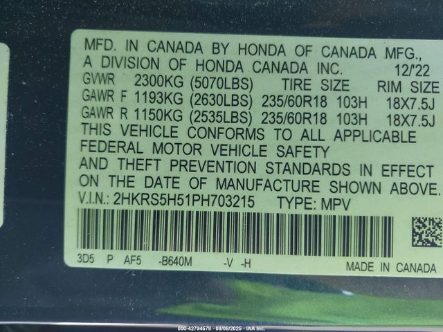 2HKRS5H51PH703215 Honda lfc3
