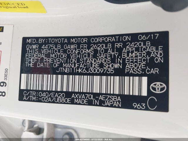 JTNB11HK6J3009735 Toyota a25a-fks