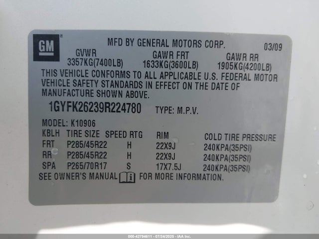 2009 CADILLAC ESCALADE ESV 1GYFK26239R224780 Photo 8