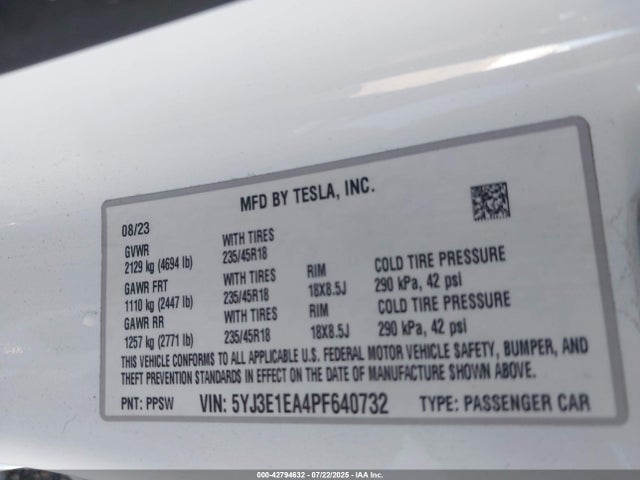 2023 TESLA MODEL 3 5YJ3E1EA4PF640732 Photo 8