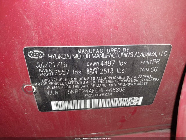 Hyundai Sonata 2017 5NPE24AF0HH468898 Image 9