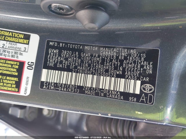 2T1BURHE7GC500576 Toyota 2zr-fe