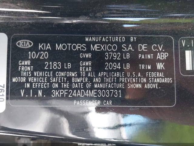 3KPF24AD4ME303731 KIA mpi nu