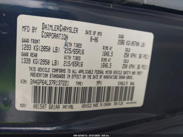 2007 CHRYSLER TOWN & COUNTRY 2A4GP64L37R137221 Photo 8