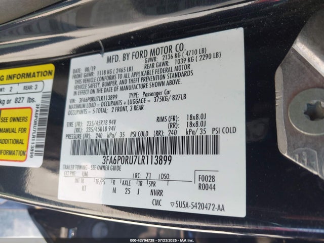 Ford 2.0l 4v atk hev 2020 3FA6P0RU7LR113899 Image 9