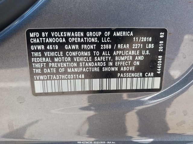 1VWDT7A37HC031148 Volkswagen 1.8 tsi