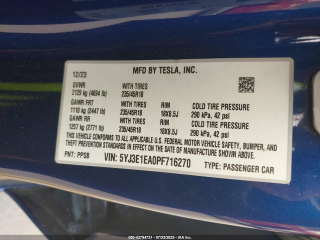 2023 TESLA MODEL 3 5YJ3E1EA0PF716270 Photo 8