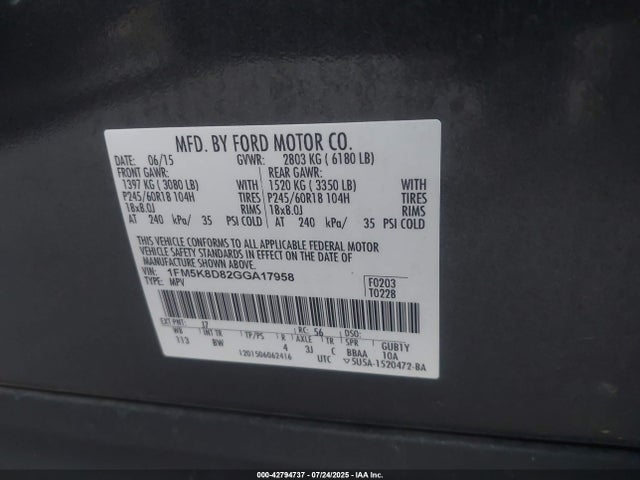 Ford 2016 2016 1FM5K8D82GGA17958 Image 9