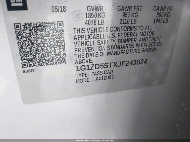 1G1ZD5STXJF243824 Chevrolet lfv - direct injection, variable valve timing, gen 1