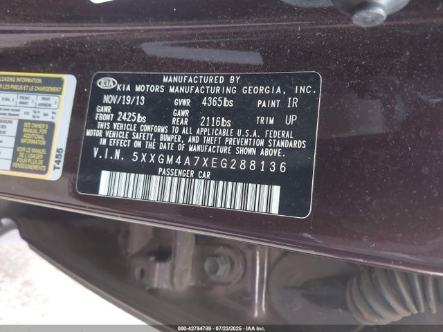 KIA Optima Lx 2014 5XXGM4A7XEG288136 Image 9