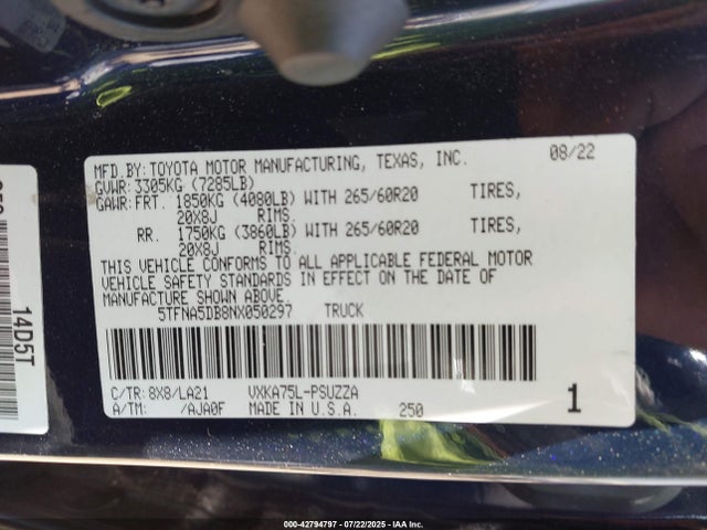 5TFNA5DB8NX050297 Toyota v35a-fts