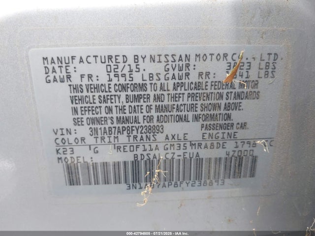 3N1AB7AP8FY238893 Nissan 2015
