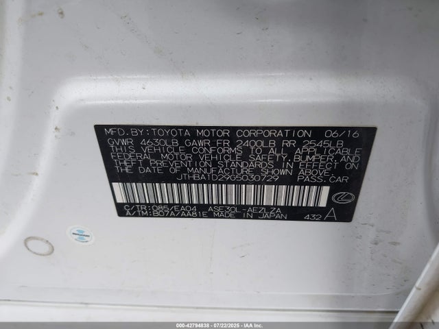JTHBA1D29G5030729 Lexus 8ar-fts