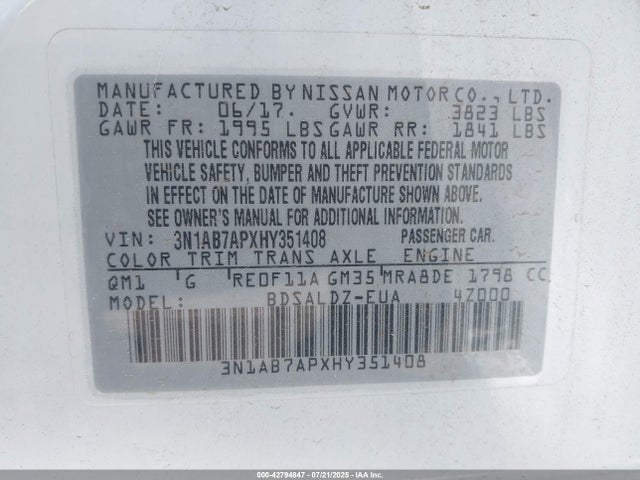 3N1AB7APXHY351408 Nissan 2017