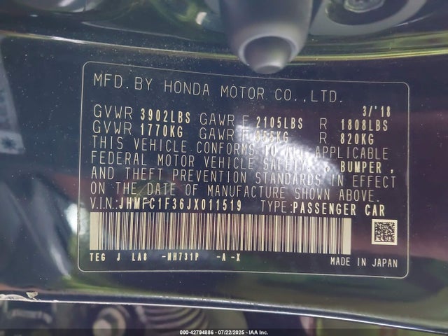 JHMFC1F36JX011519 Honda l15b7