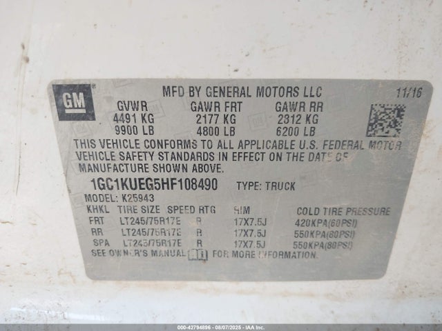 1GC1KUEG5HF108490 Chevrolet l96 - e85 max, iron