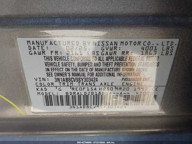3N1AB8CV9SY303424 Nissan 2025
