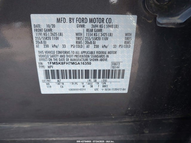 1FMSK8FH7MGA16350 Ford 2021