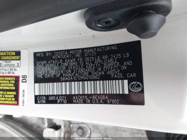 Lexus a25a-fxs, 3nm 2021 58ADA1C12MU010962 Image 9