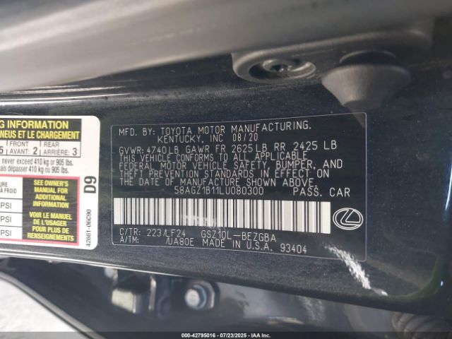 2020 LEXUS ES 350 58AGZ1B11LU080300 Photo 8