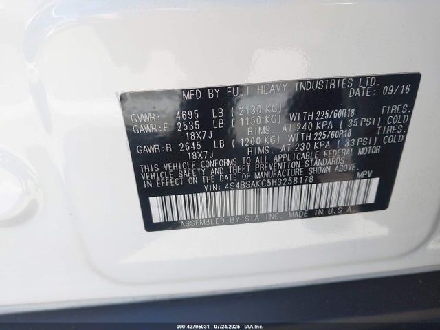 4S4BSAKC5H3258178 Subaru u5