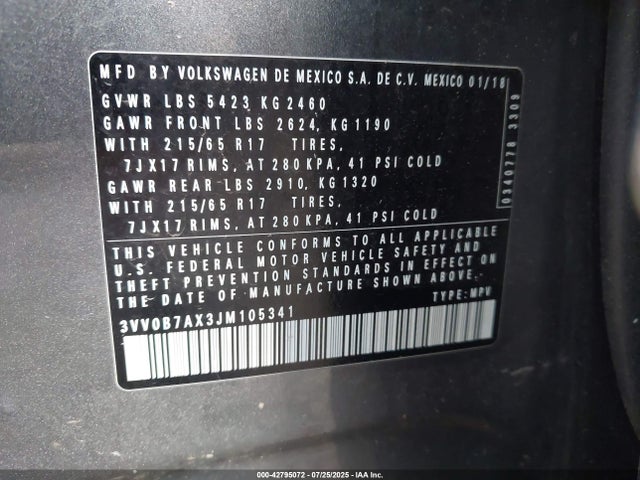 Volkswagen Tiguan 2018 3VV0B7AX3JM105341 Image 9