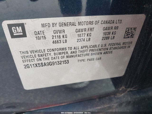 2G11X5SA9G9132153 Chevrolet lcv -sidi, dcvcp, vvt, dcvcp, e85 max, e0-e100, aluminum
