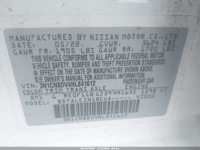 Nissan Versa 2022 3N1CN8DV4NL841612 Image 9
