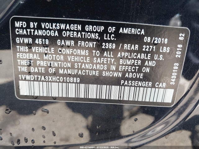 1VWDT7A3XHC010889 Volkswagen tsi