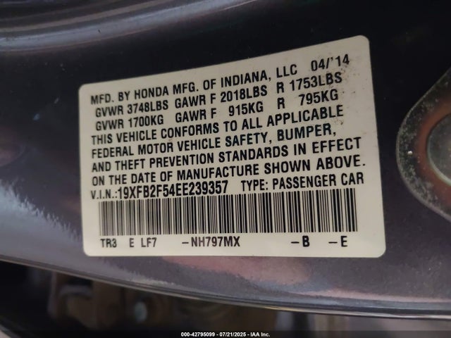 Honda r18z1 2014 19XFB2F54EE239357 Image 9