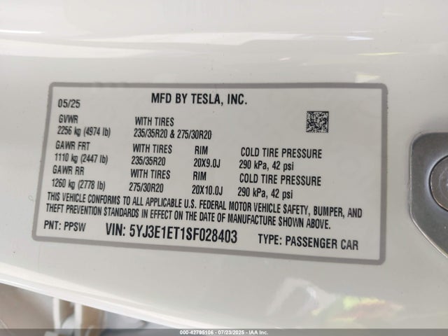 5YJ3E1ET1SF028403 Tesla MODEL 3