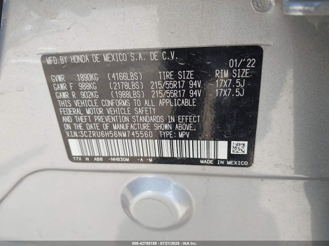 3CZRU6H56NM745560 Honda r18z9