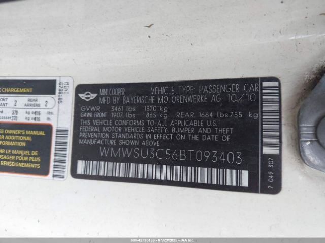 2011 MINI COOPER WMWSU3C56BT093403 Photo 8