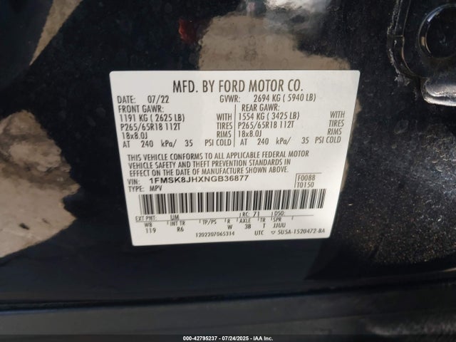 Ford ecoboost 2022 1FMSK8JHXNGB36877 Image 9