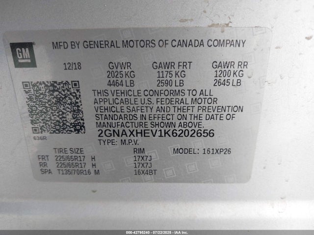 2GNAXHEV1K6202656 Chevrolet lyx - direct injection, vvt, fgt, turbo, alum, gen1