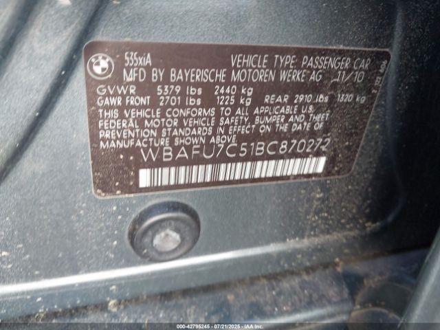 2011 BMW 535I WBAFU7C51BC870272 Photo 8