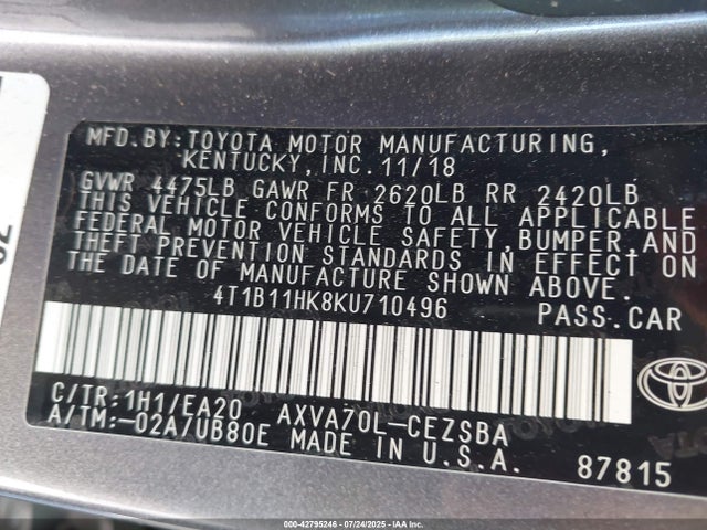 4T1B11HK8KU710496 Toyota a25a-fks