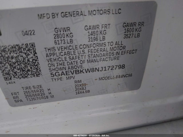 5GAEVBKW8NJ172798 Buick lfy - spark ignited direct injection, atss, gen1