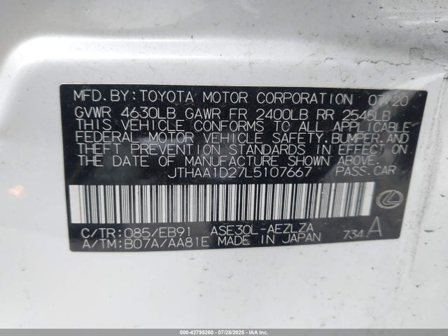 Lexus 8ar-fts 2020 JTHAA1D27L5107667 Image 9