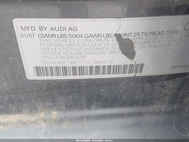2007 AUDI A4 WAUKF78E77A186072 Photo 8