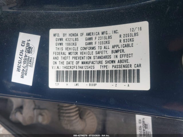 1HGCR2F57HA125425 Honda k24w1