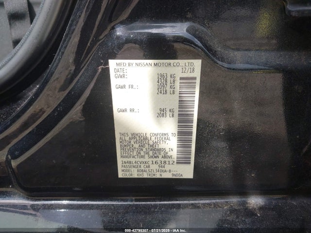 Nissan 2019 2019 1N4BL4CVXKC163812 Image 9