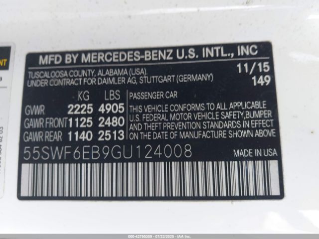 2016 MERCEDES-BENZ C 450 AMG 55SWF6EB9GU124008 Photo 8