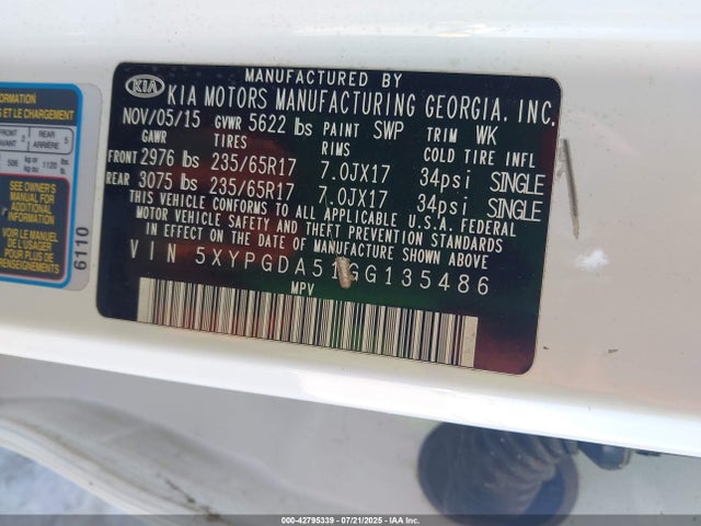 5XYPGDA51GG135486 KIA dohc gdi lambda ii