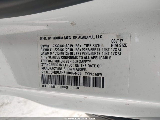5FNRL5H61HB024406 Honda j35z8