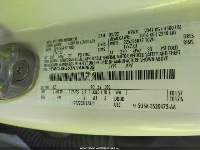 1FMCU9G63NUA60639 Ford dragon di tc