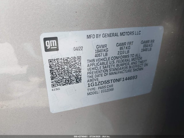 Chevrolet lfv - direct injection, variable valve timing, gen 1 gmna 2022 1G1ZD5ST0NF144693 Image 9