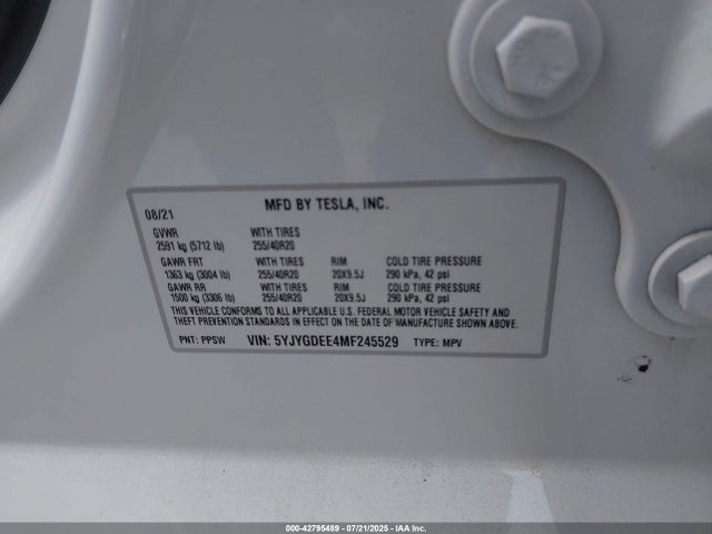 2021 TESLA MODEL Y 5YJYGDEE4MF245529 Photo 8