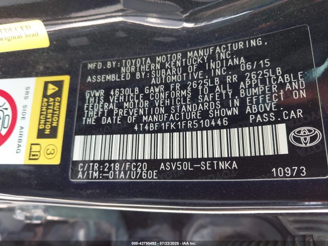 Toyota 2ar-fe 2015 4T4BF1FK1FR510446 Image 9